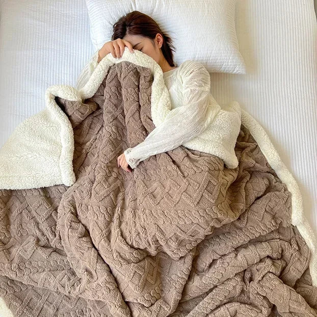 Soft Woolen Blanket for Bedding and Sofa, Warm Lamb Velvet Flannel Cover Blanket for Office, Air Conditioning and Nap