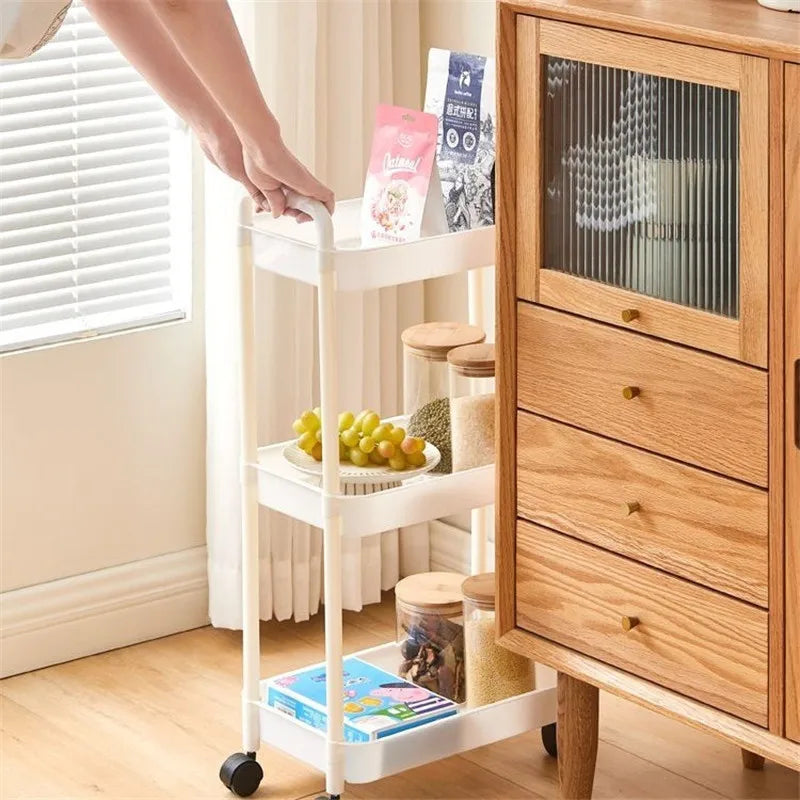 Trolley with Handlebar and Storage Rack, Floor-Standing, Multi-Layer Storage for Kitchen, Bathroom, Snacks, and Toiletries