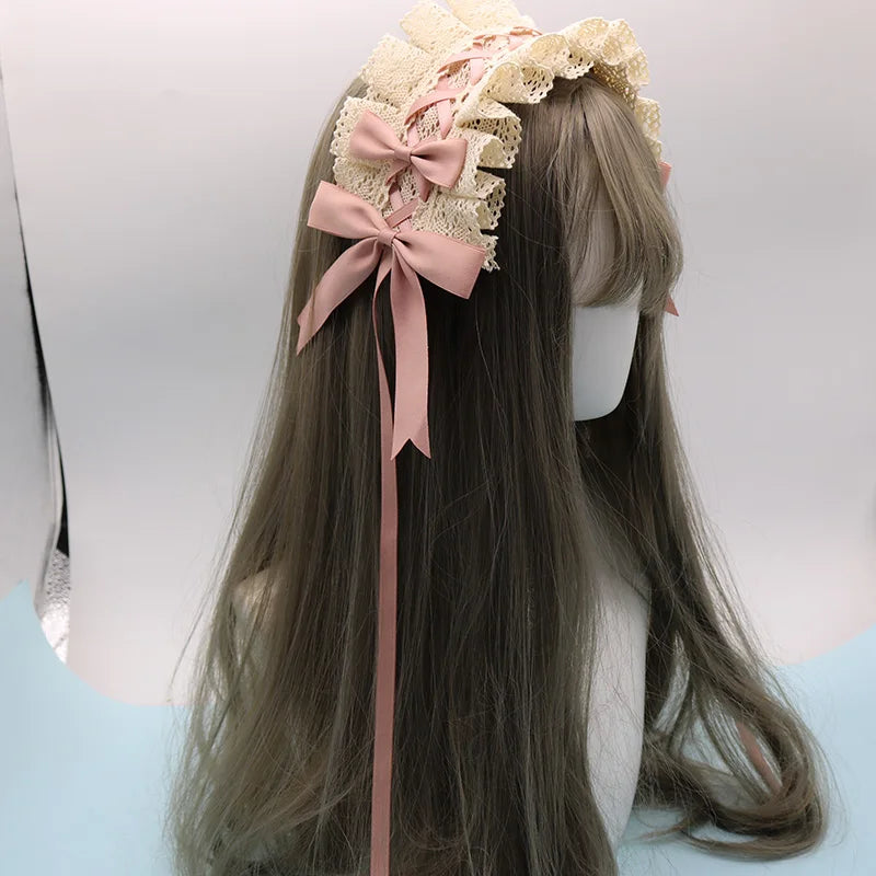 2024 Lolita Lace Gothic Bowknot Sweet Hair Hoop Anime Maid Cosplay Headband Flower Headwear Accessory Wholesale