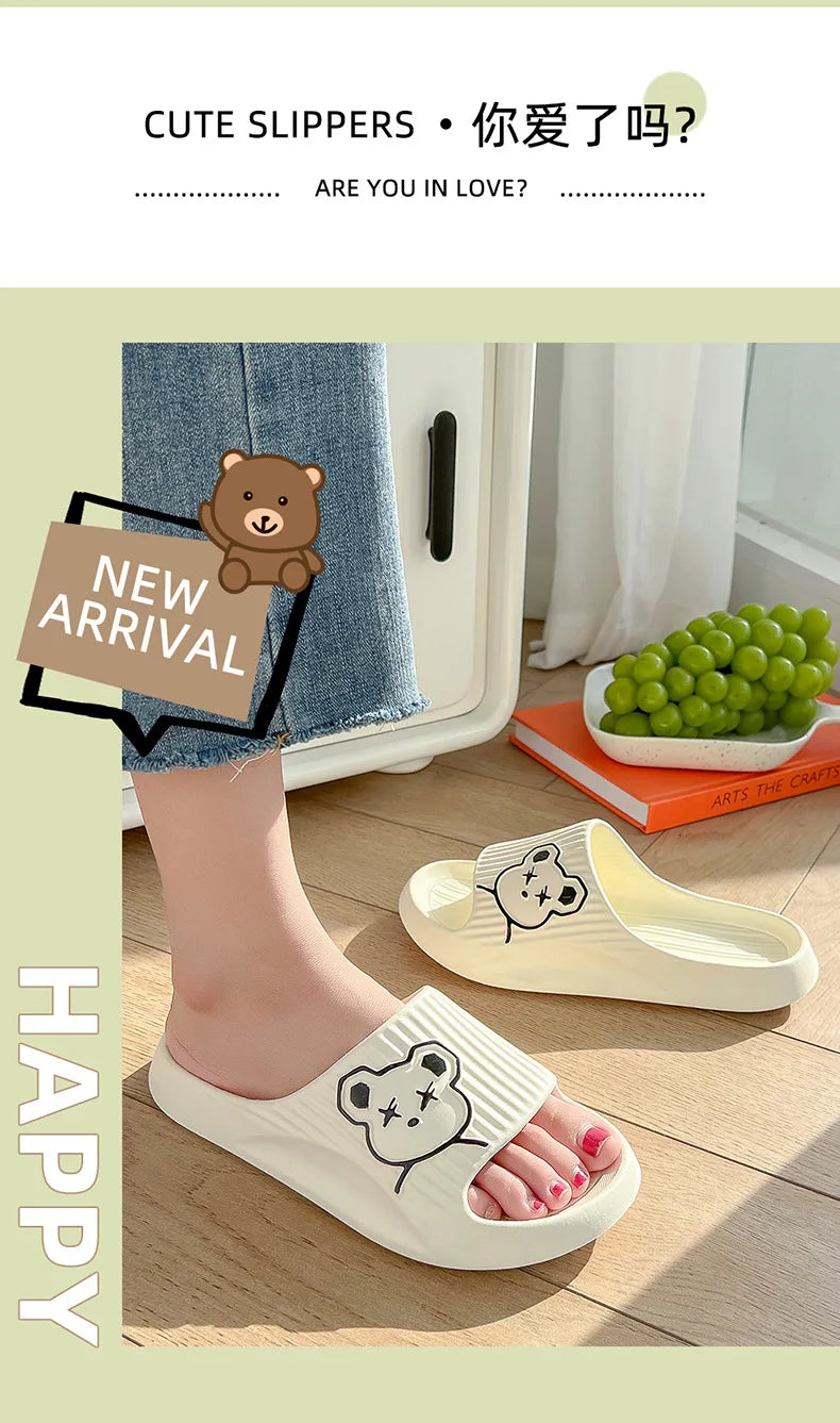 2026 Home Slippers for Women Men Open Toe Waterproof Soft Sole Slides Summer One Strap Solid Color Comfort Flat Bottom Slippers