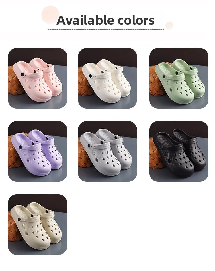 Slippers Summer Anti-Slip Couple Hollow Covered Toe Indoor Outdoor Casual Thick Bottom Sandals for Home Adults