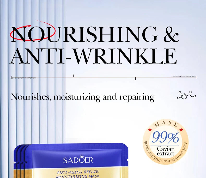 5pcs  Caviar Hyaluronic Acid Moisturizing Facial Masks Brightening Firming Hydrating Face Mask Facial Skin Care Products