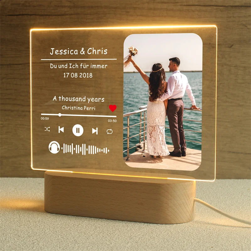 Custom Song Acrylic Plaque,Personalized Photo Frame,Music Photo Name Night light Lamp,Playlist Streaming,Gift for Couple