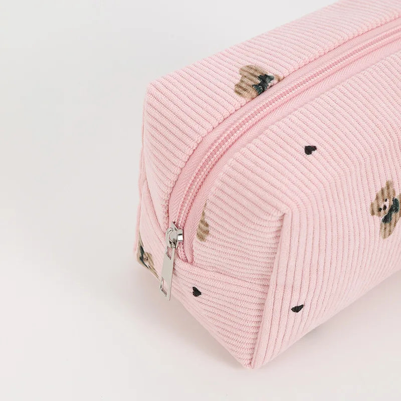 Kawaii Corduroy Travel Cosmetic Lipstick Skincare Storage Bag Toiletry Kit Women Makeup Handbags Organizer Pouch Bag Pencil Case