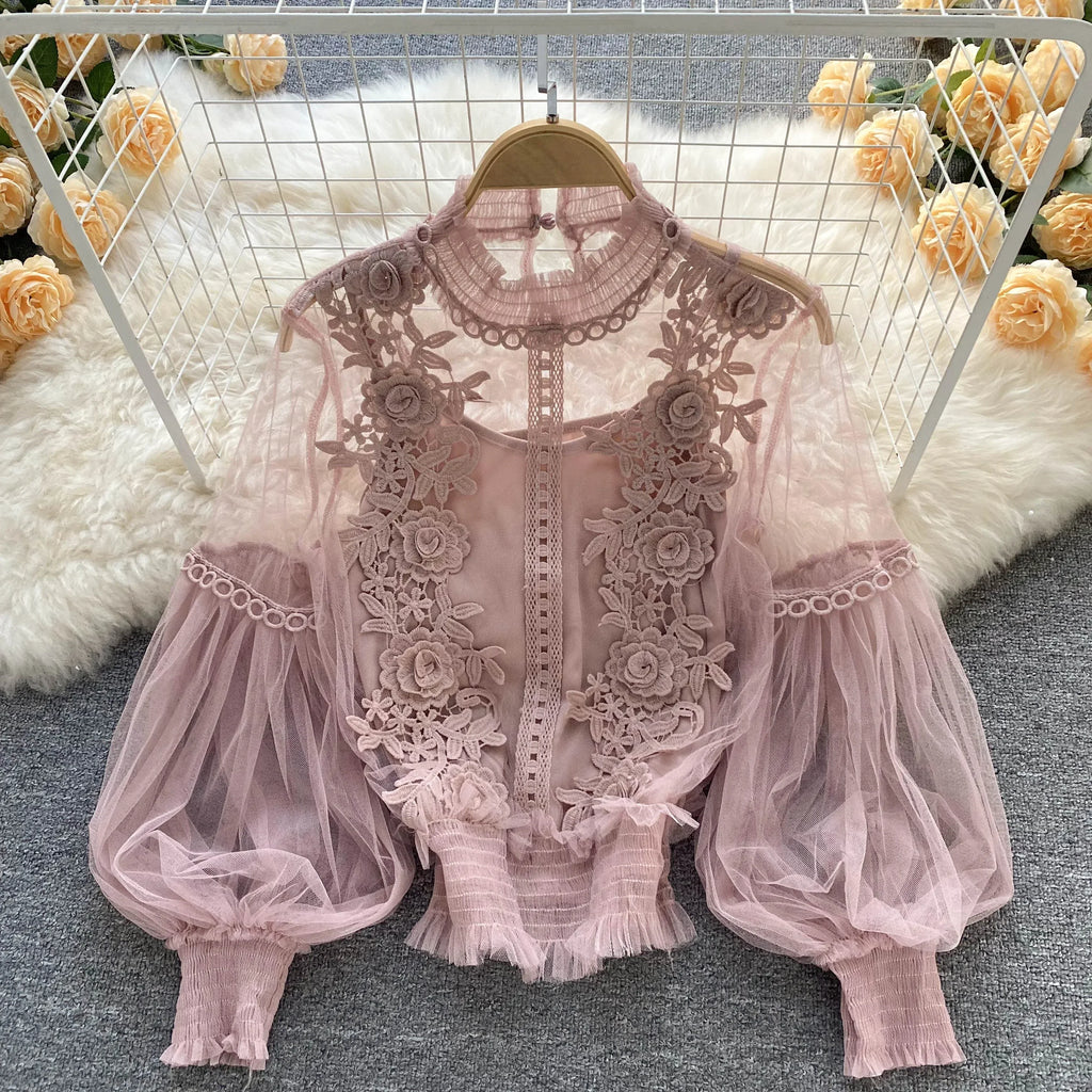 Lace Puff Long Sleeve Blouse Vintage Fashion Blouses Elegant Femme Blusas Korean Woman Tops Women Shirts Clothing Dropshipping