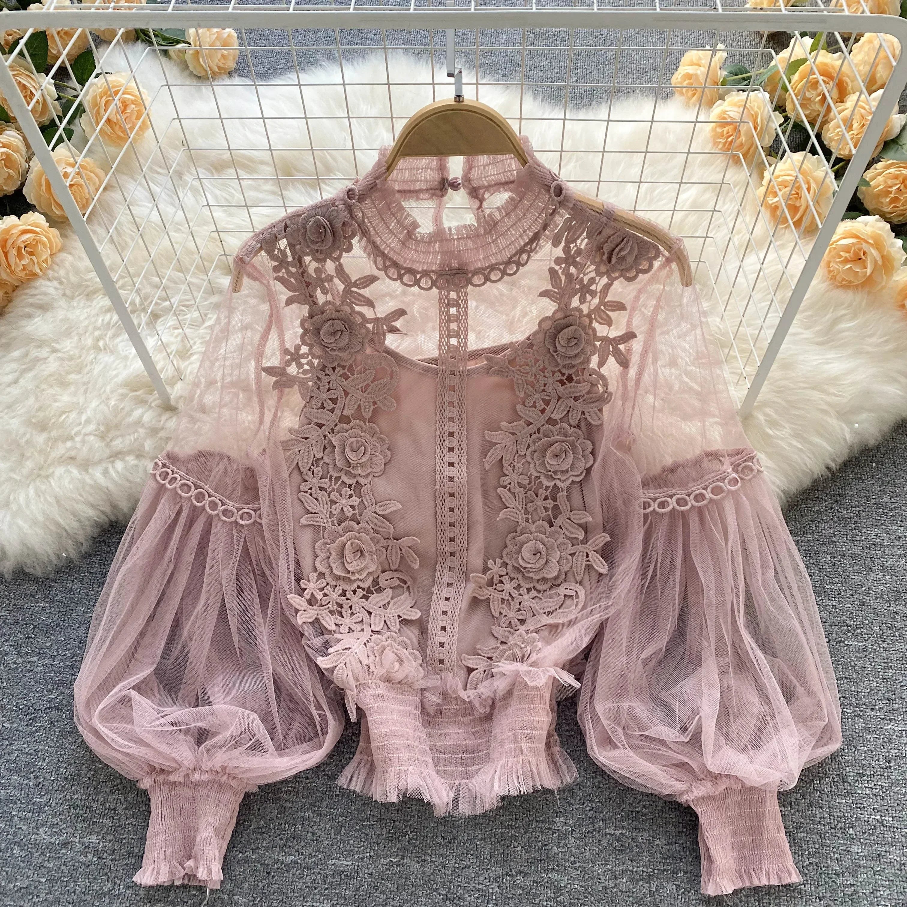 Lace Puff Long Sleeve Blouse Vintage Fashion Blouses Elegant Femme Blusas Korean Woman Tops Women Shirts Clothing Dropshipping