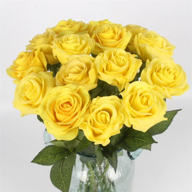 11pcs/Lot Fresh Rose Artificial Flowers Real Touch Rose Floral Home Decorations For Wedding Party Birthday Gifts
