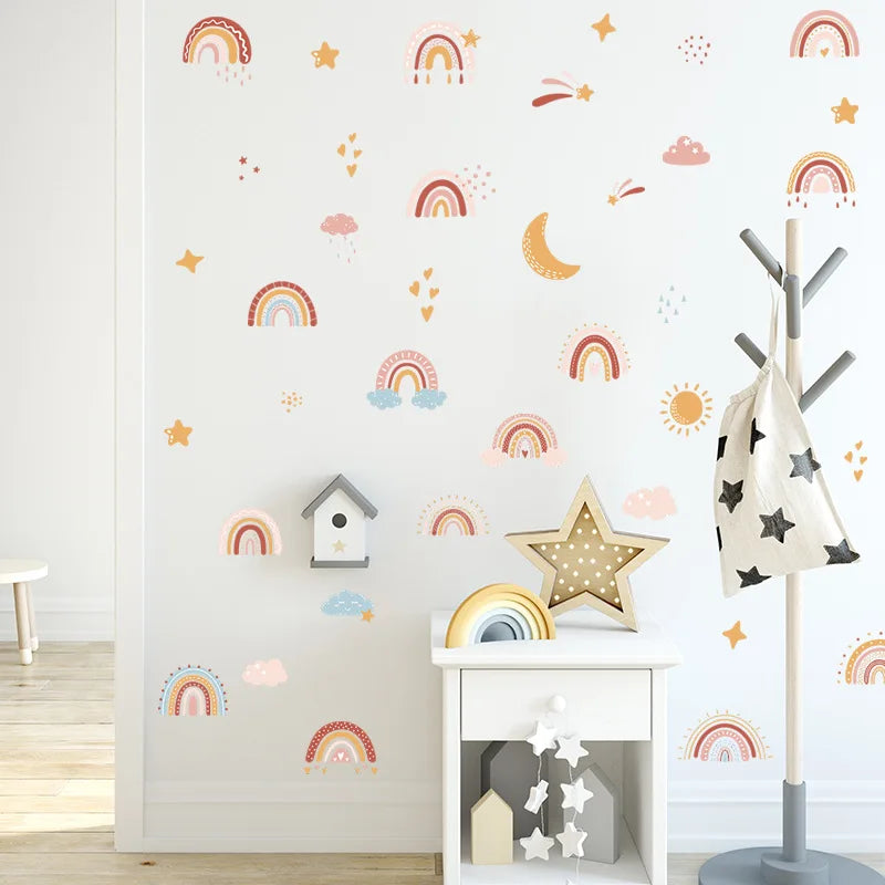 Boho Rainbow Vinyl Child Wall Sticker For Baby Room Decor Bedroom Accessories Furniture Sticker Adhesive Wallpaper Wall Decor