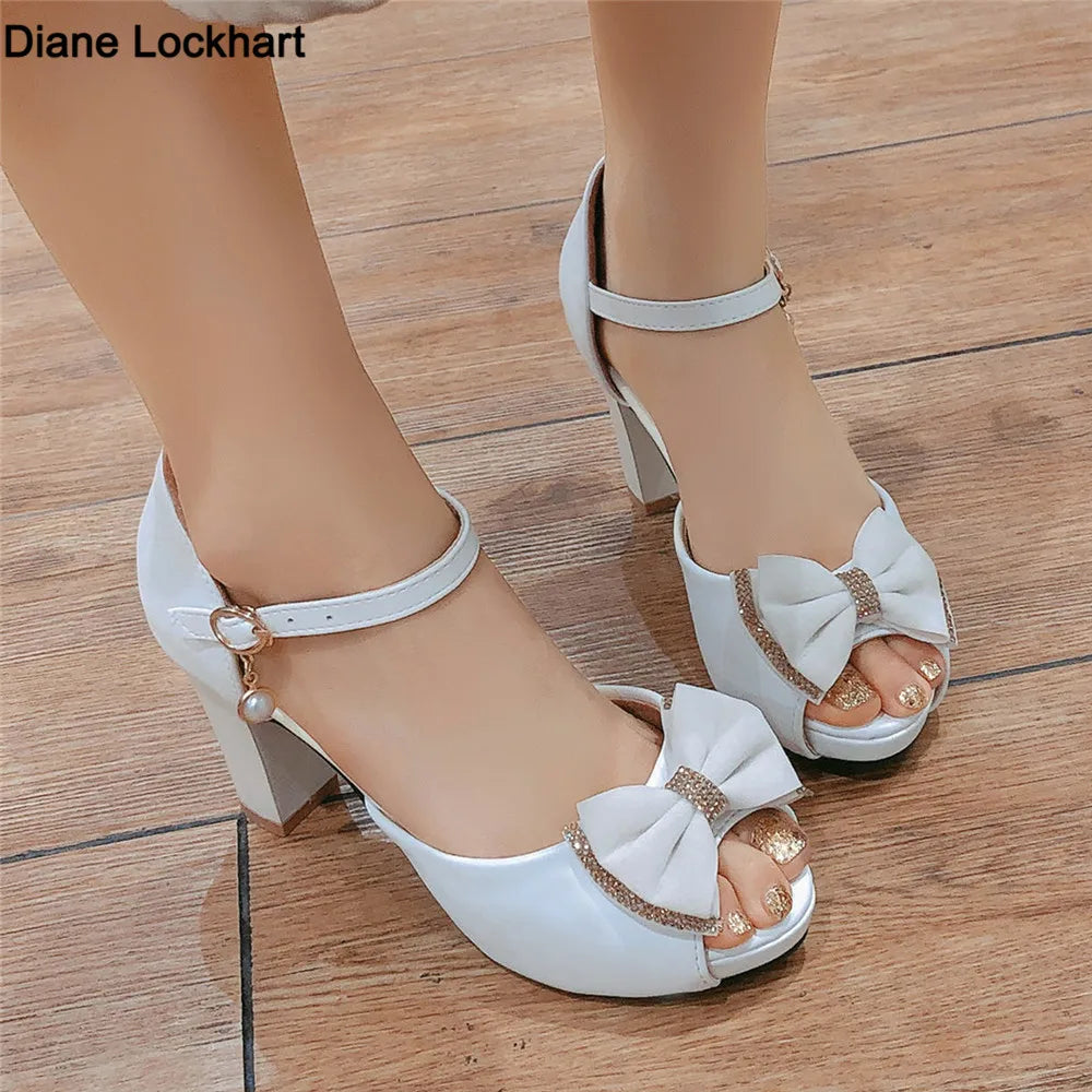 Women Platform open toe High Heels Spring Summer Bow Peep Toe Sandals Ladies White Black Bride Wedding Shoes 2025 Party Pumps