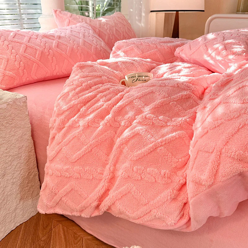 Double Side Velvet Quilt Cover Soft Comforter Cover Winter Duvets Cover Single/Double/Queen/King Size Quilt Cover(No Pillowcase)