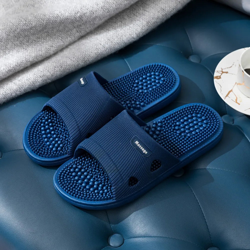 Basic Solid Thick Massage Slippers Anti Slip Open-toe Platform Flip Flops Lightweight Anti Odor Outer Wear Shoes Couple