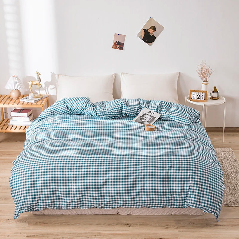 EGW Microfiber Duvet Cover 150*200cm 1PC Korean Single Bedding Quilt Bag Comforter Cover Blue Grid Geometic Stripe Home Linens