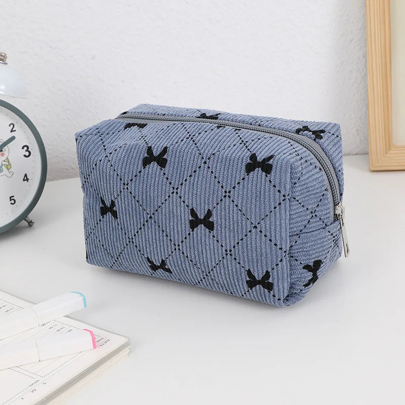 Kawaii Corduroy Travel Cosmetic Lipstick Skincare Storage Bag Toiletry Kit Women Makeup Handbags Organizer Pouch Bag Pencil Case