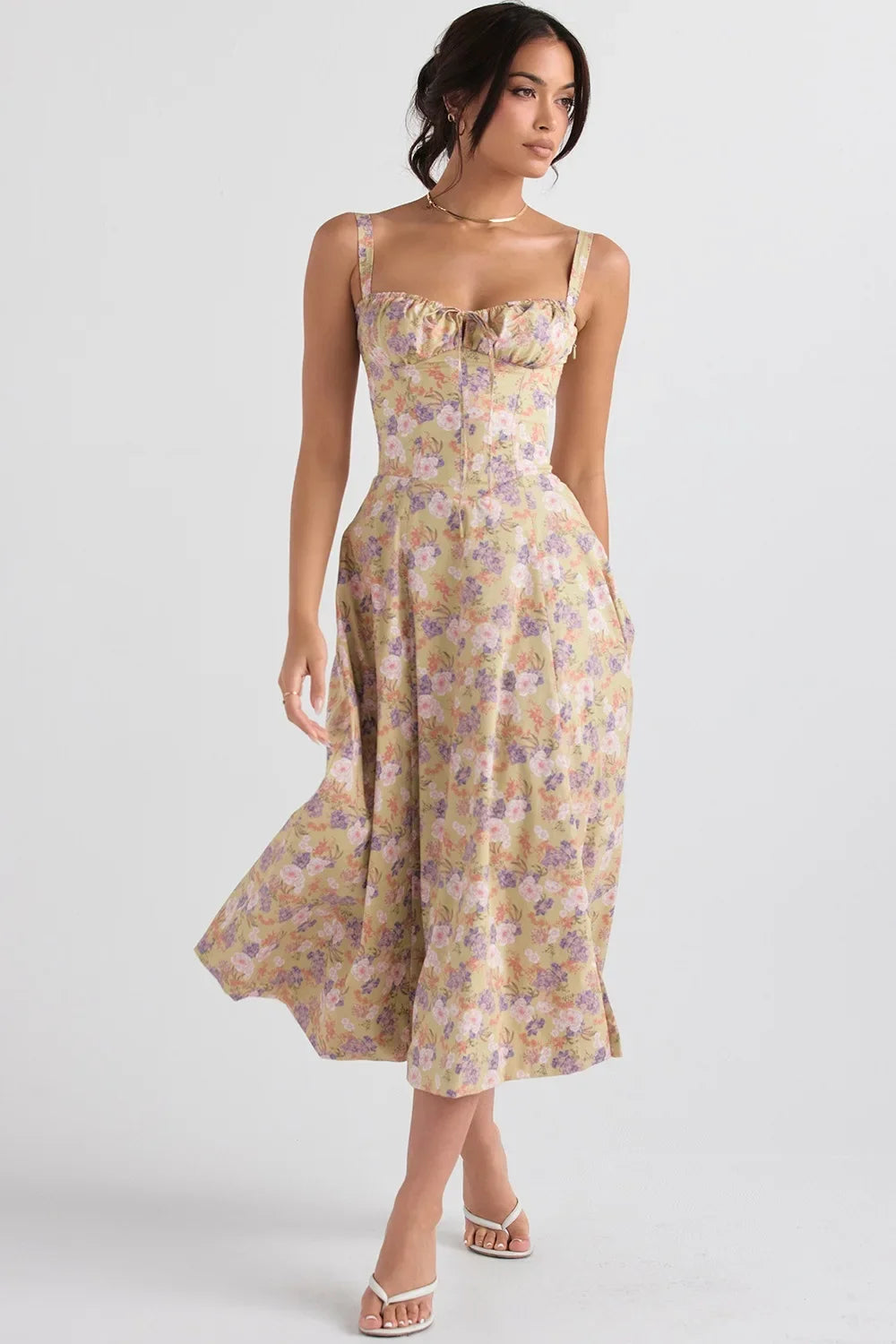 Sexy Floral Print Corset Long Dress Women's Slips Dresses Female Bandage Spring Summer Y2K Summer Holiday Vacatioin White Pink