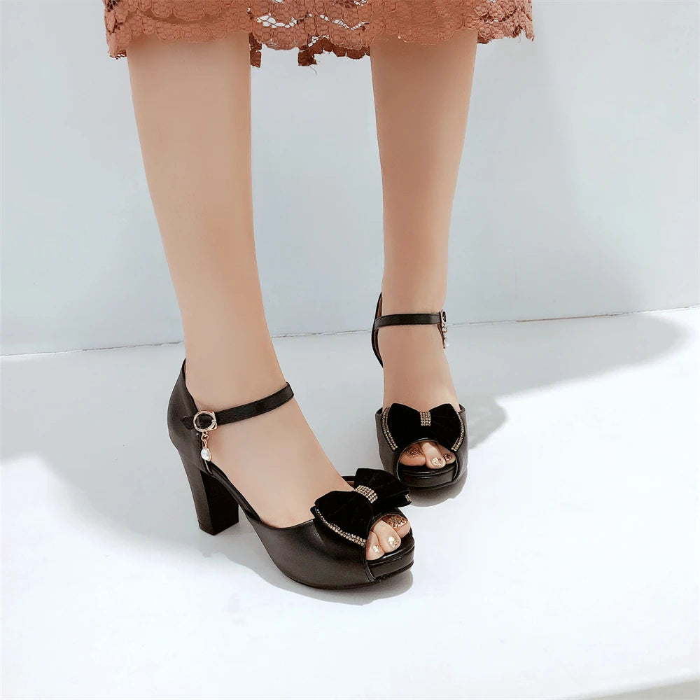 Women Platform open toe High Heels Spring Summer Bow Peep Toe Sandals Ladies White Black Bride Wedding Shoes 2025 Party Pumps