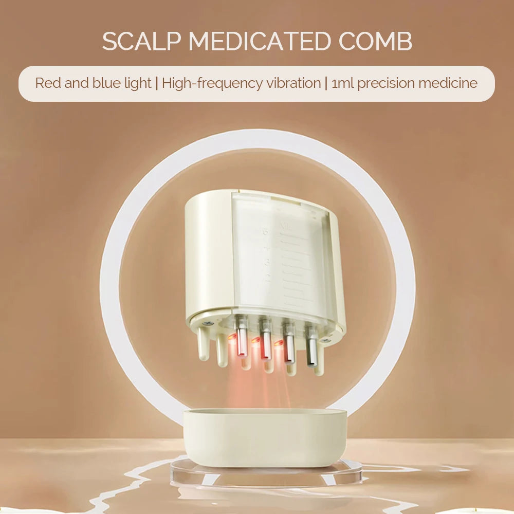 EMS Scalp Applicator Liquid Comb Hair Growth Oil Serum Comb High Frequency Vibration Scalp Massager Brush with Sterilization