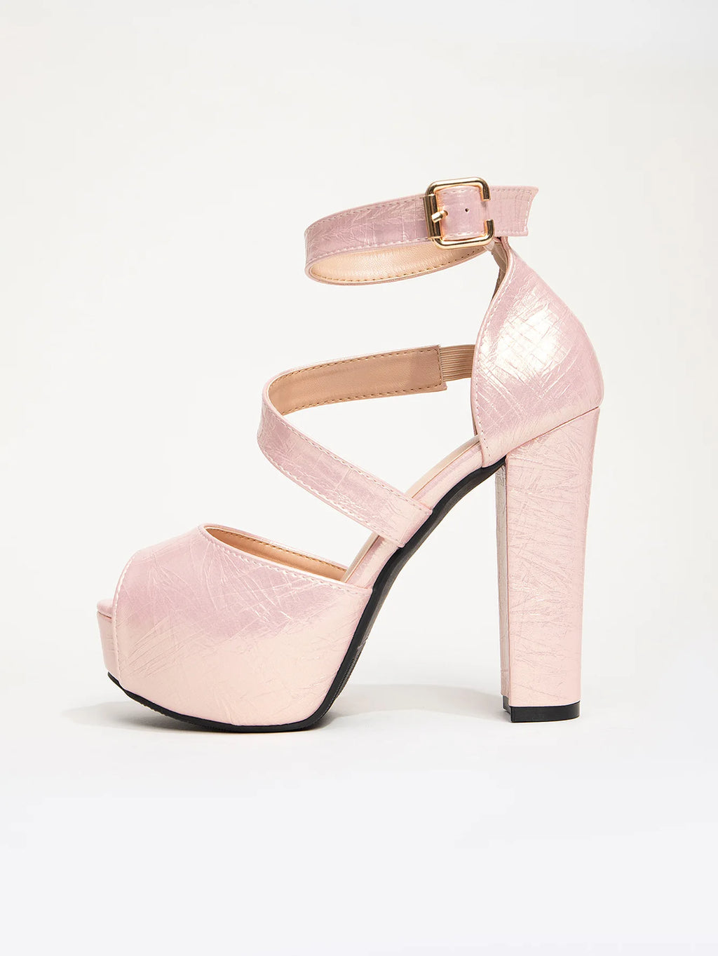 Fashion Buckle Strap Summer Platform Sandals For Women 12cm Chunky High Heel Pink Party Peep Toe Shoes Model Catwalk Show Heels