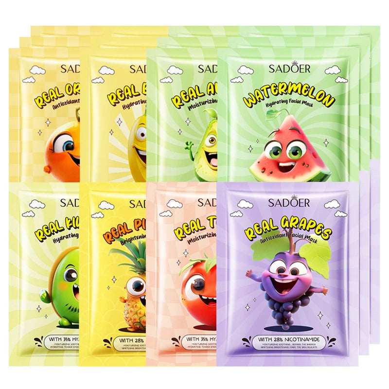 8pcs  Fresh Fruits Face Mask Facial Skincare Moisturizing Brightening Firming Hydrating Facial Masks for Face Skin Care