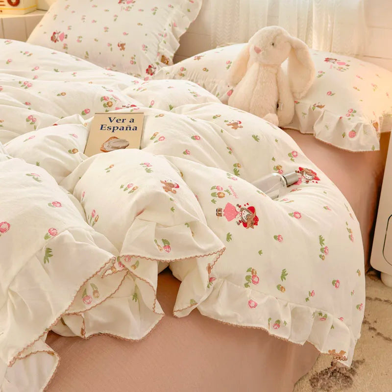 Bonenjoy Lace Duvet Cover Printed Home Quilts Cover Ruffles Comforter Covers Adults Kids Room Bedding (Pillowcase Need Order)