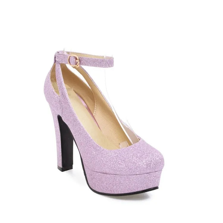 Classic Women's Shoes Super High Heels Waterproof Platform Ladies Pumps Ankle Buckle Straps Large Size Female Shoe Spring Autumn