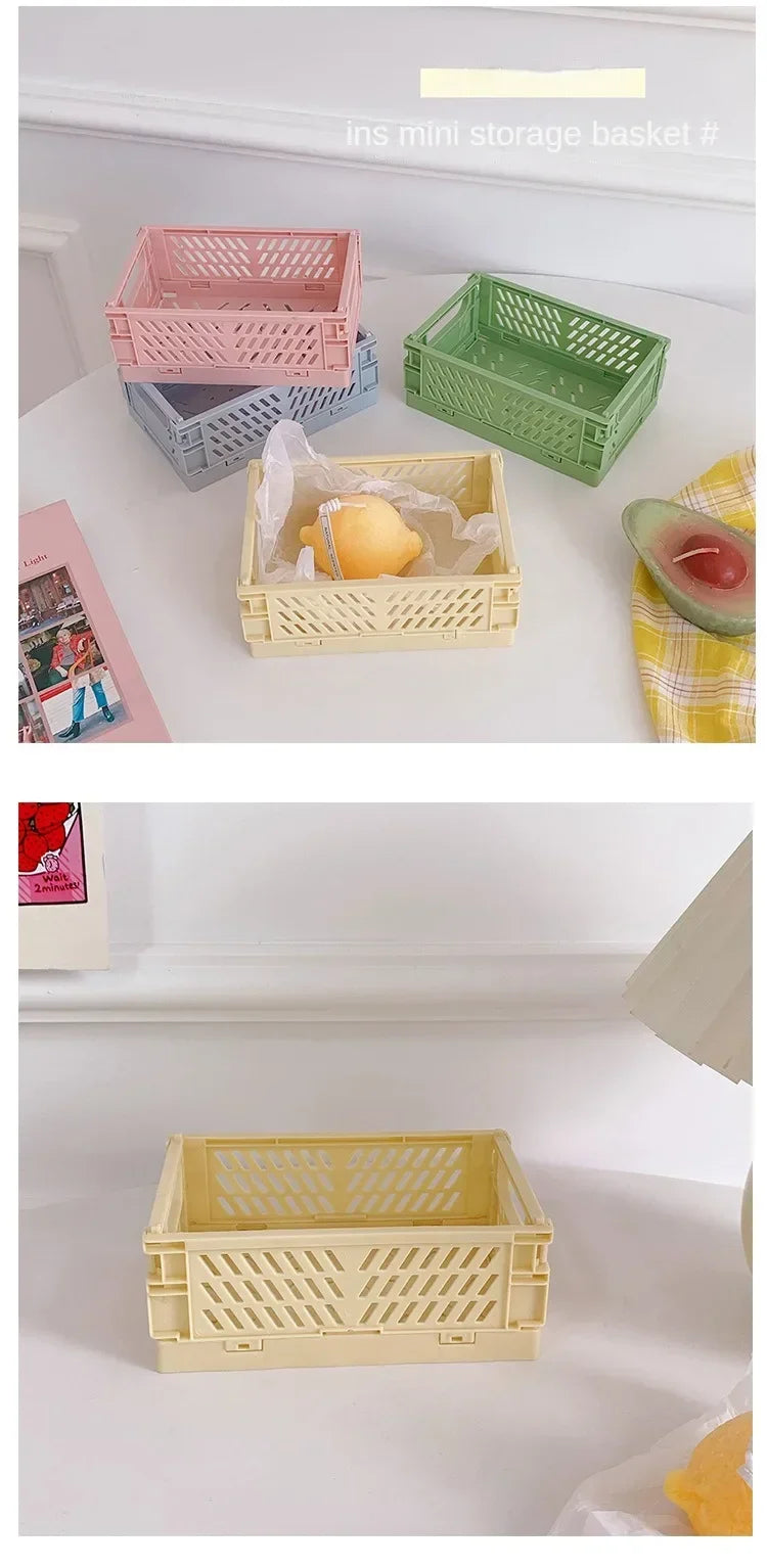 Folding Plastic Storage Box Collapsible Storage Mini Container Desktop Cosmetic Storage Basket Home Office Organizer Box