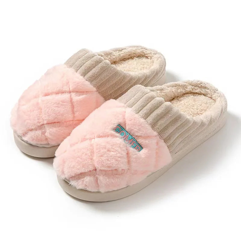 Women's Casual Home Slippers Soft Bottom Plush Slippers Anti-slip Thermal Slippers Indoor Winter Men's Fashion Casual Flats Slip