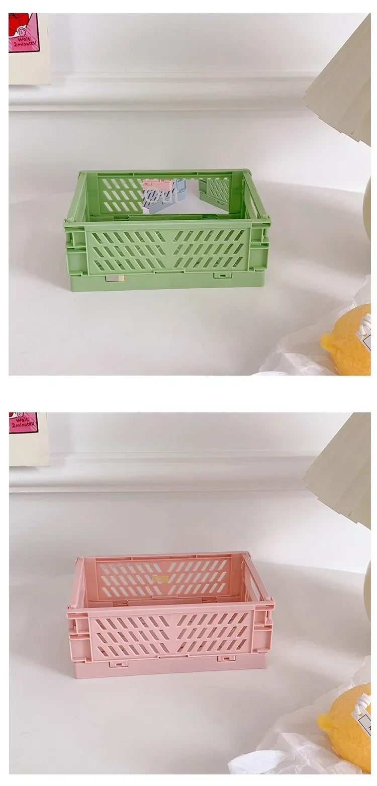 Folding Plastic Storage Box Collapsible Storage Mini Container Desktop Cosmetic Storage Basket Home Office Organizer Box