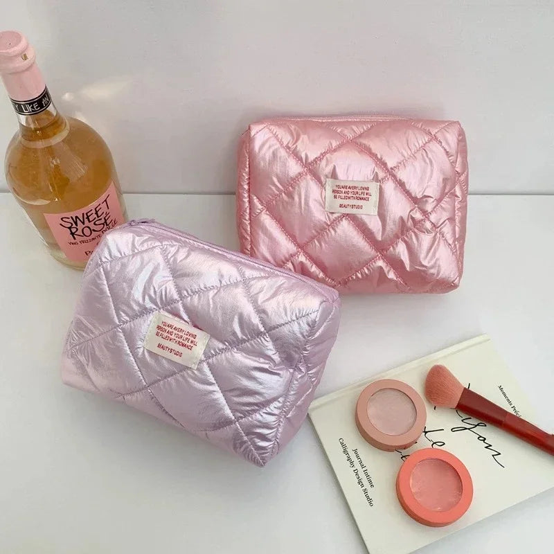 Large Capacity Make Up Kit Portable Travel Toiletries Skincare Organizer Pouch New Fashion Rhombus Shiny Clutch Cosmetic Bag
