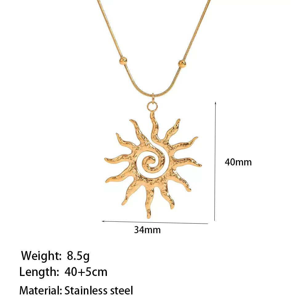 Fashion Vintage Chic Sun Shaped Pendant Necklace Stainless Steel Earrings Y2K Choker Golden Ring Jewlery Accessories Party Gifts