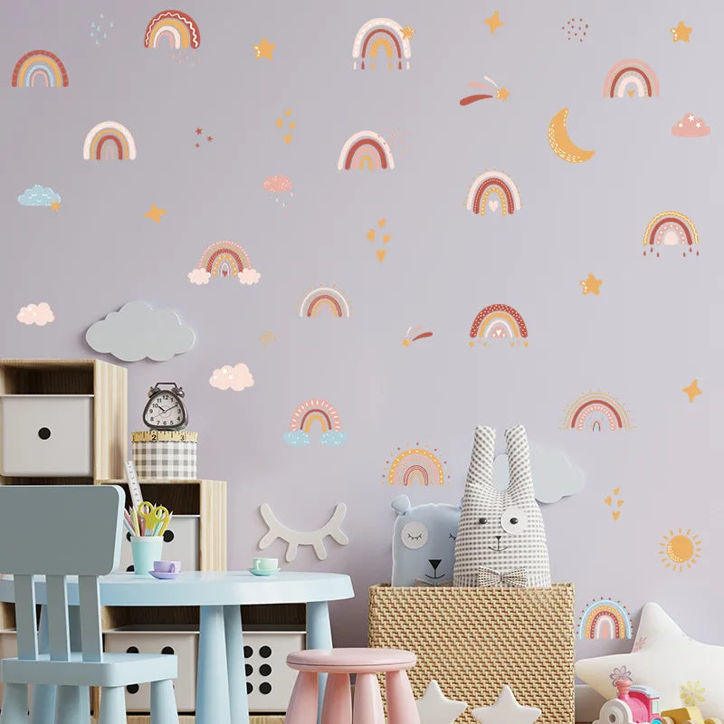 Boho Rainbow Vinyl Child Wall Sticker For Baby Room Decor Bedroom Accessories Furniture Sticker Adhesive Wallpaper Wall Decor