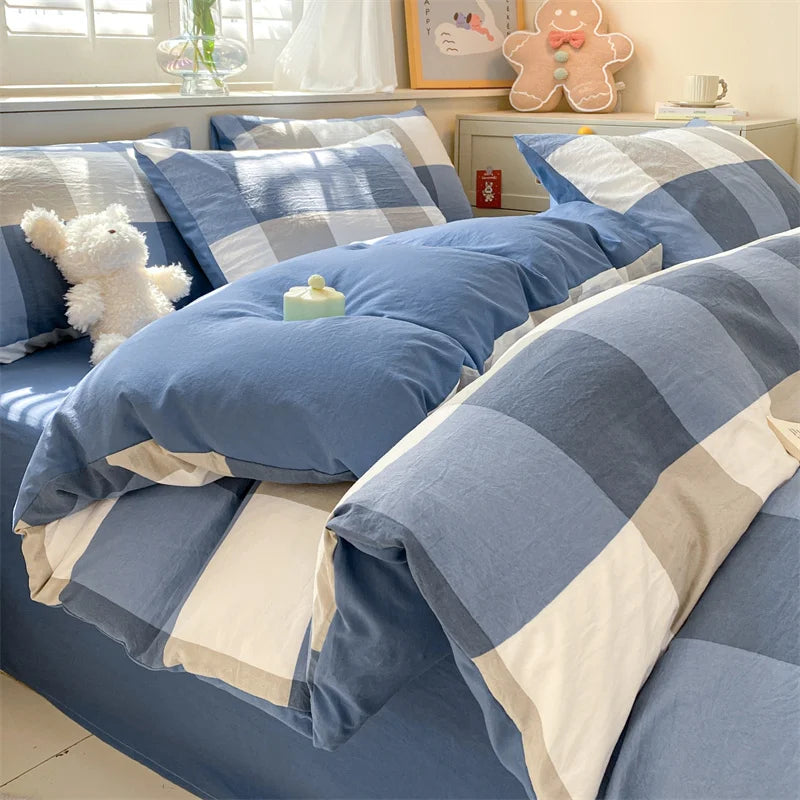 Modern Minimalist Plaid Duvet Cover 220x240 Soft Breathable All Season Queen Comforter Cover Single Piece Striped Quilt Covers