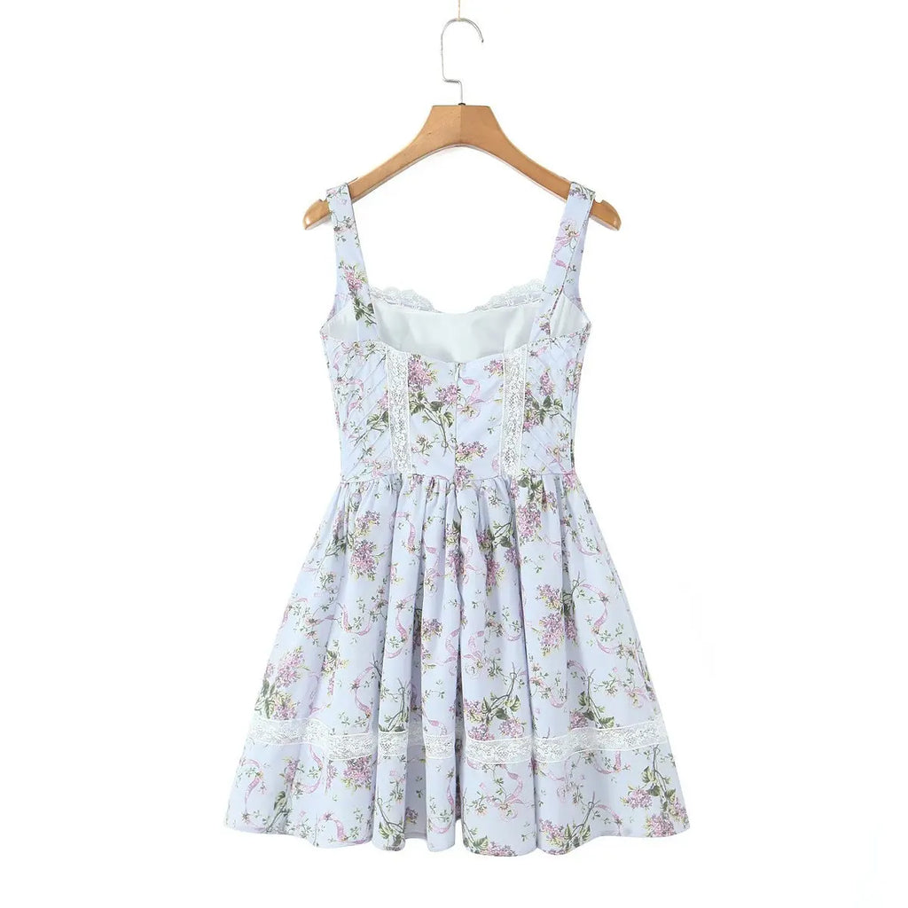 Floral Printed Summer Women's Dress Sleeveless Short Mini Tank Vestidos A-line Lace Dress 2025 New in Beach Vintage Party Dress