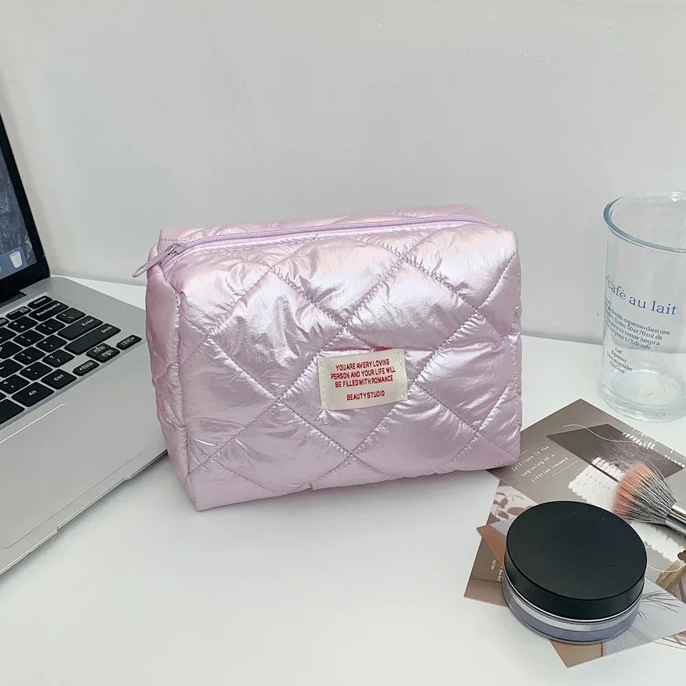 Large Capacity Make Up Kit Portable Travel Toiletries Skincare Organizer Pouch New Fashion Rhombus Shiny Clutch Cosmetic Bag