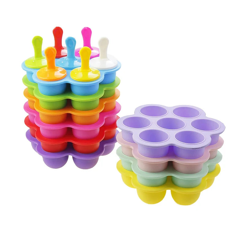 JCD 4/7Holes DIY Ice Cream Pops Silicone Mold Ice Cream Ball Maker Popsicles Molds Baby Fruit Shake Home Kitchen Accessories