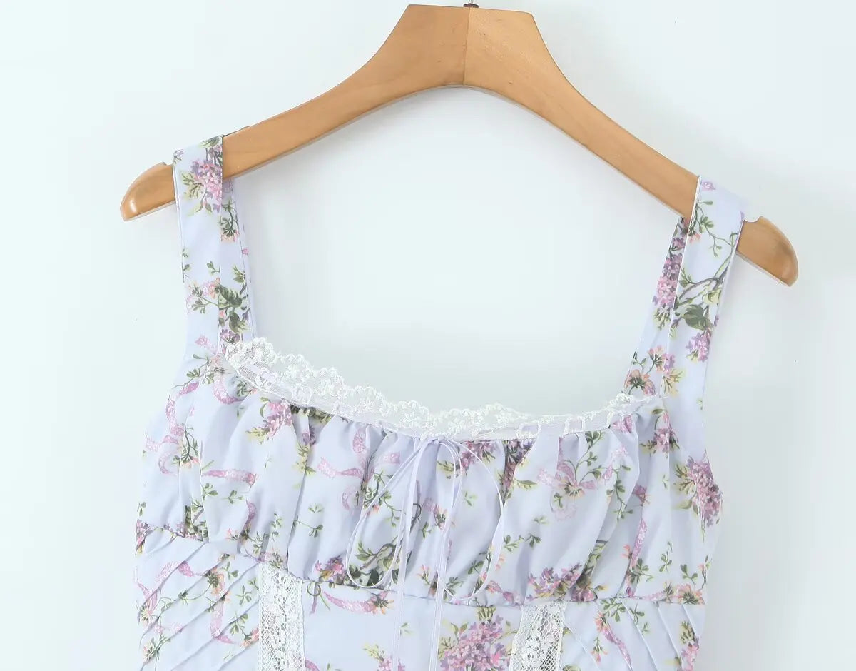 Floral Printed Summer Women's Dress Sleeveless Short Mini Tank Vestidos A-line Lace Dress 2025 New in Beach Vintage Party Dress