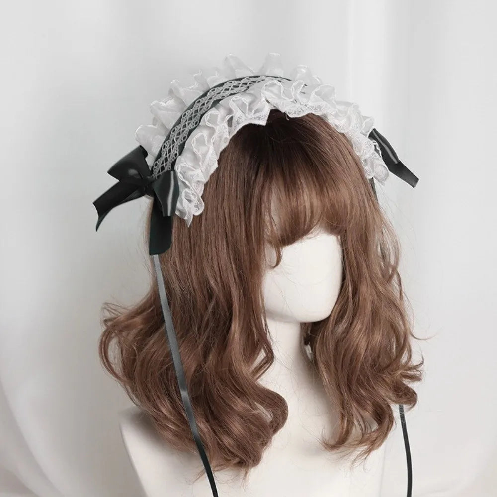 New Lolita Cat Ears Headband Lace Cosplay Head Wrap Bow Headdress Women