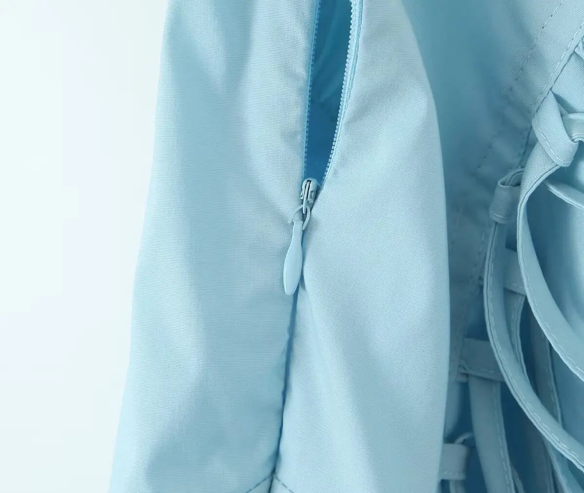 2024 Sexy Sky blue Splice Lace Bow Ruched Chest Corset Style Sling Dress Cross Bandage Lacing Up Back Hem Slit Midi Robe Women