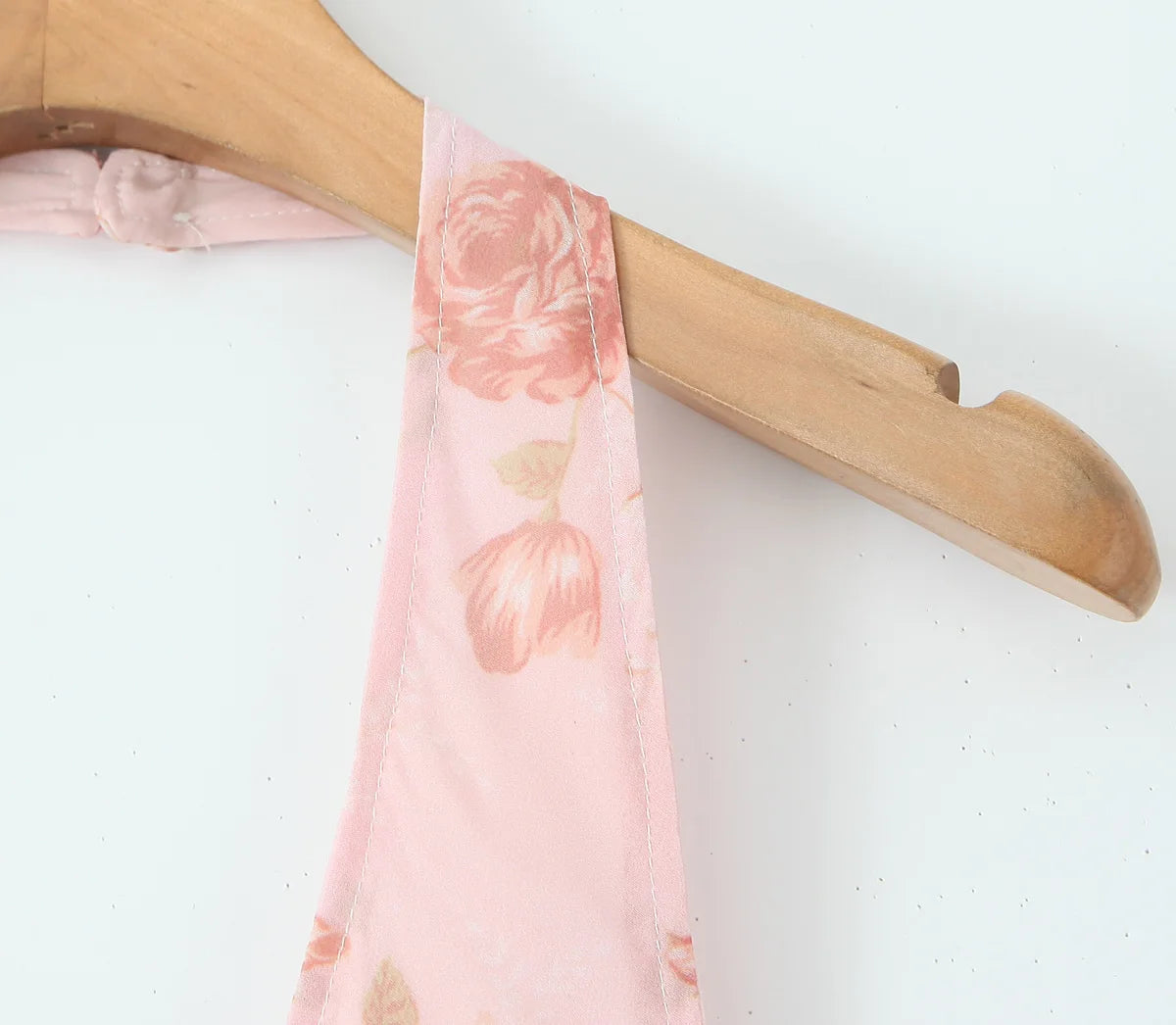 Summer Pink Flower Print Halter V Collar Sling Midi Dress Women Low Waist A-Line Pleated Swing Backless Robe Beach