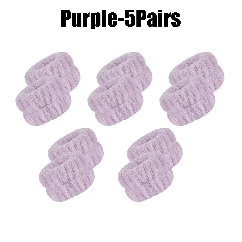 1-10Pairs Flannel Skincare Spa Wristband Makeup Facial Wrist Washband Face Towel Wash Bow Headband Scrunchie Set for Women