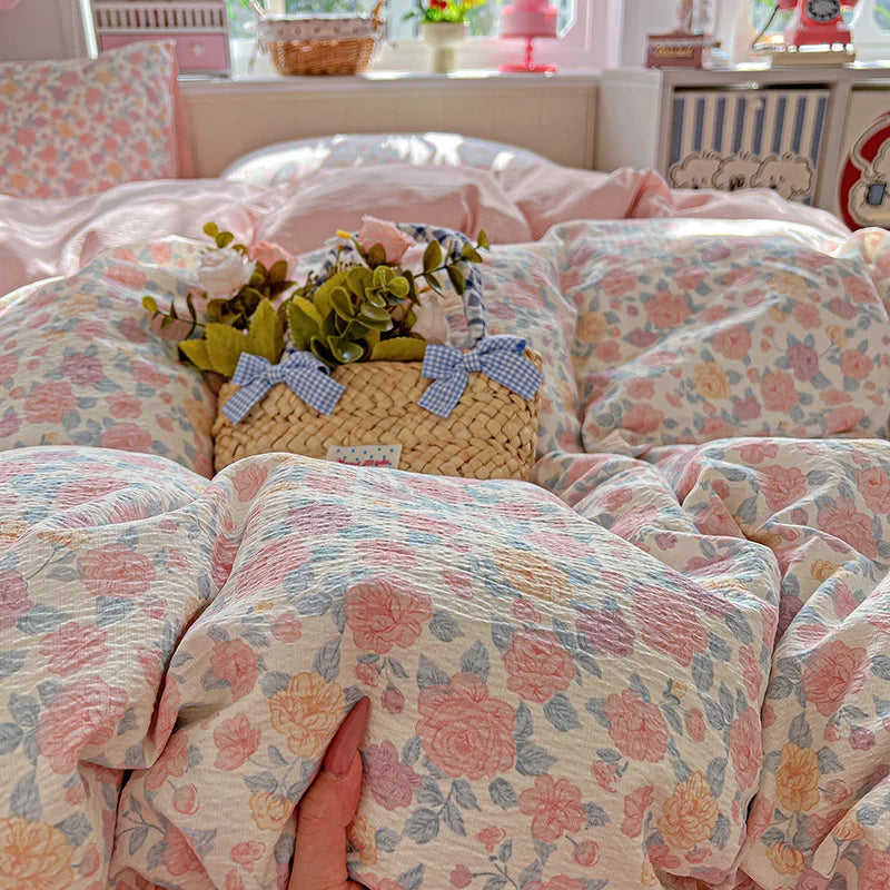 Double-layer Gauze Duvet Cover Single/Queen/King Flower Printed housse de couette Skin-friendly funda nordica 150 cama 이불커버