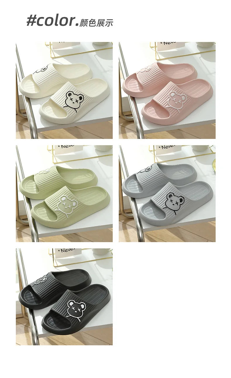 2026 Home Slippers for Women Men Open Toe Waterproof Soft Sole Slides Summer One Strap Solid Color Comfort Flat Bottom Slippers