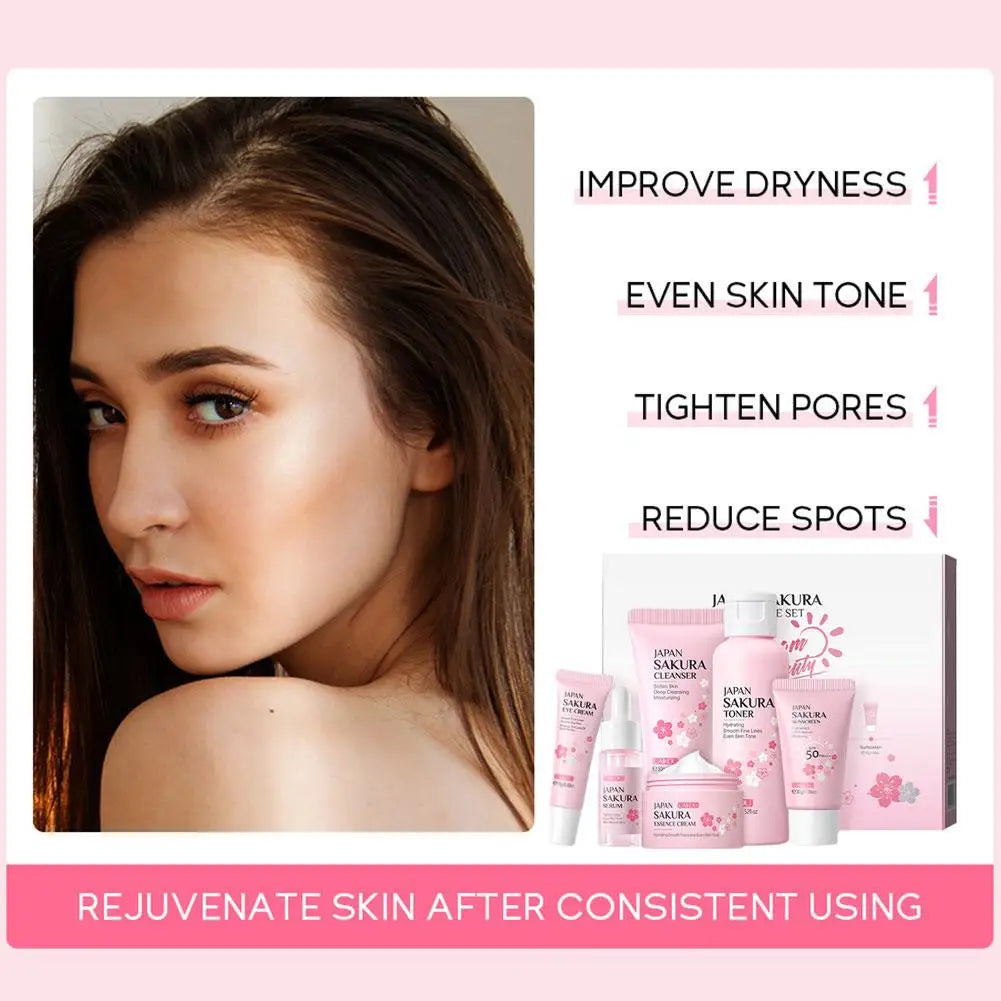 5/6pcs/set Japan Sakura Skin Care Set Serum Rejuvenating Cream Glowing Moisturizer Fade Blemishes