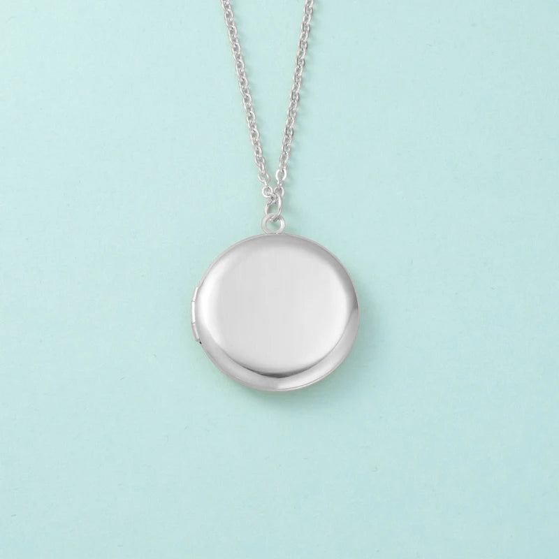 5pc Carved Designs Round Photo Frame Pendant Necklace Stainless Steel Charms Locket Girls Women Memorial Jewelry