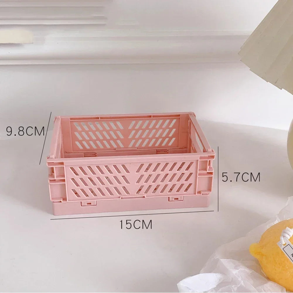 Folding Plastic Storage Box Collapsible Storage Mini Container Desktop Cosmetic Storage Basket Home Office Organizer Box
