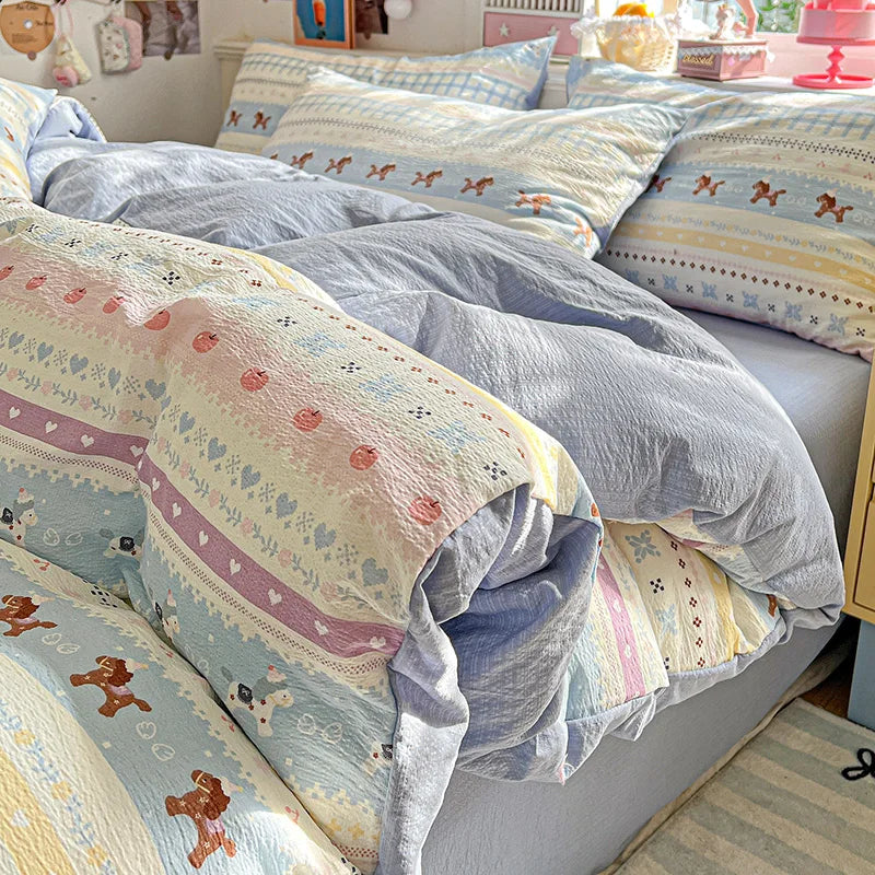 Double-layer Gauze Duvet Cover Single/Queen/King Flower Printed housse de couette Skin-friendly funda nordica 150 cama 이불커버