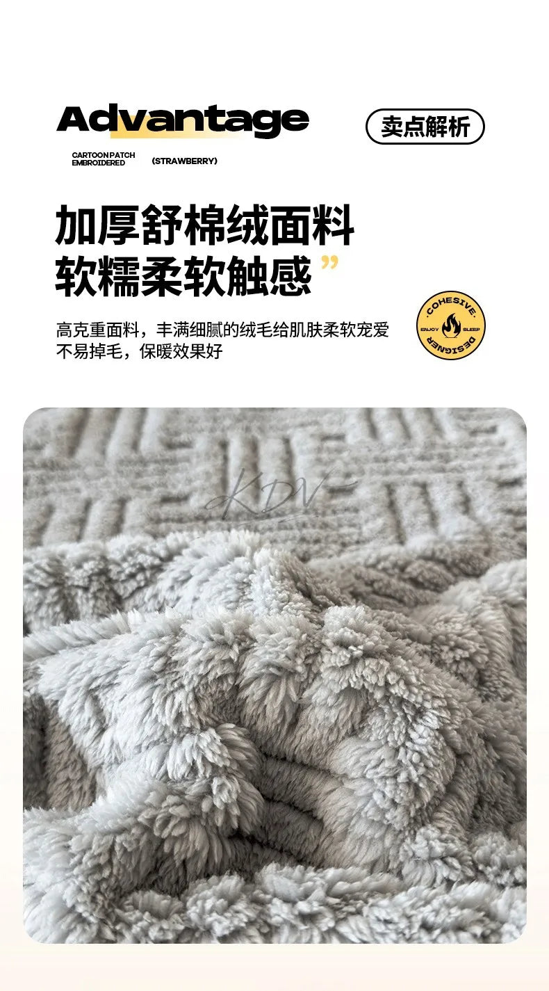 Winter Embossed Plush Fitted Sheet Soft Warm Coral Velvet Mattress Protector Cover Queen Size Deep Pocket Elastic Bed Sheet Set