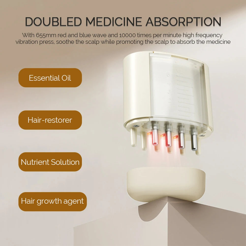EMS Scalp Applicator Liquid Comb Hair Growth Oil Serum Comb High Frequency Vibration Scalp Massager Brush with Sterilization