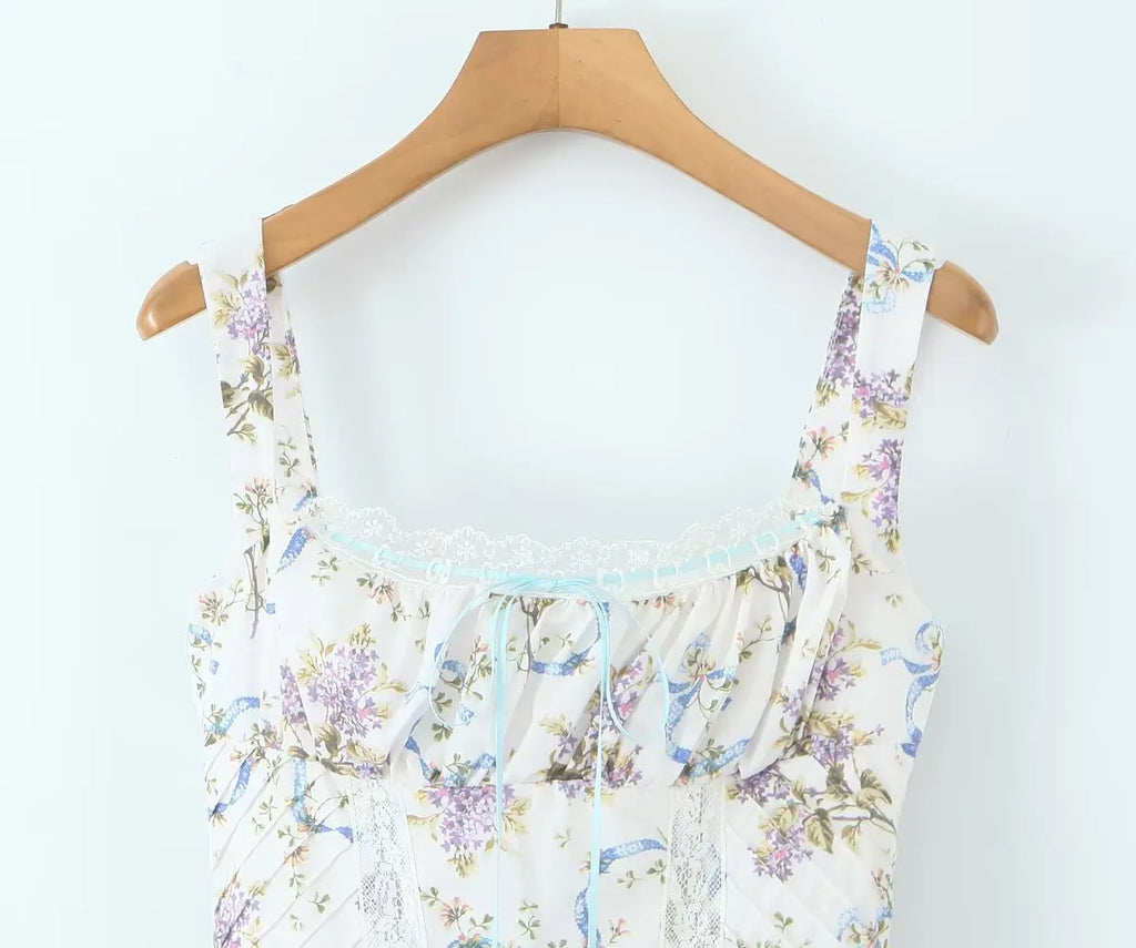 Floral Printed Summer Women's Dress Sleeveless Short Mini Tank Vestidos A-line Lace Dress 2025 New in Beach Vintage Party Dress