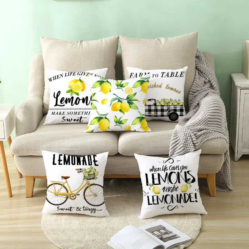 Cushion Cover Throw Pillow Sofa Decorative Pillowcase Lemon Pattern Summer
