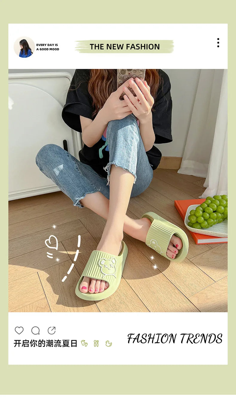 2026 Home Slippers for Women Men Open Toe Waterproof Soft Sole Slides Summer One Strap Solid Color Comfort Flat Bottom Slippers